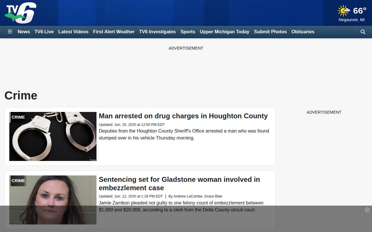 Schoolcraft County arrest news and booking-photo coverage in the WLUC crime section